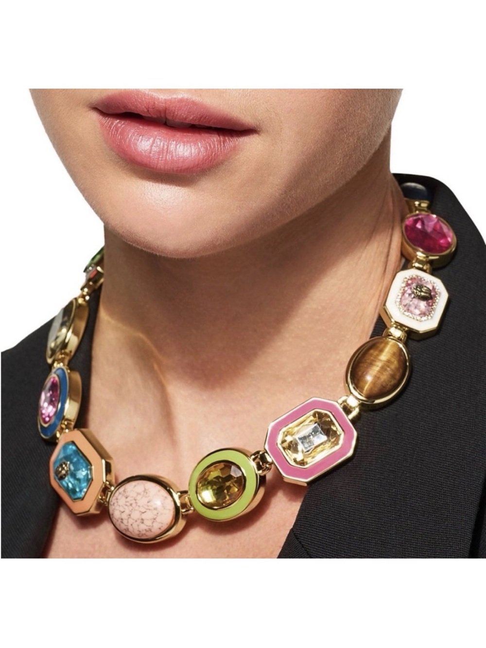 Kurt Geiger Multicolor Gem-Plate Collar Necklace